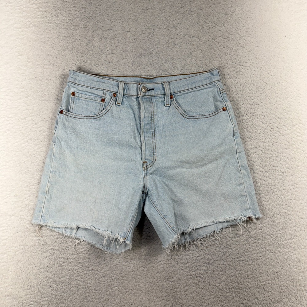 Levi's 501 Button Fly Mid-Thigh Denim Jean Distressd Shorts 30 (30x5) sky Blue